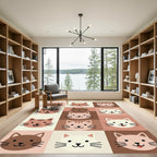 Cute Cat Face Grid Neutral Rug