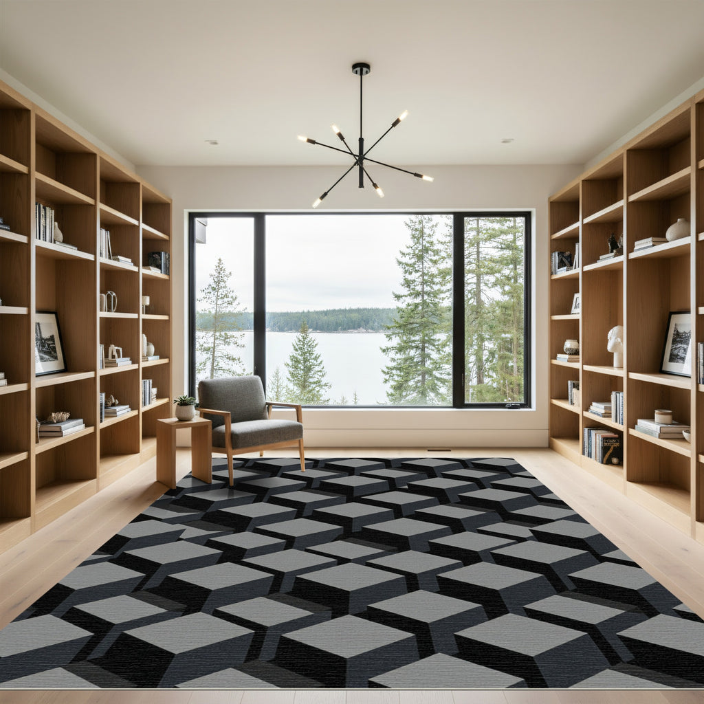 Monochromatic 3D Cube Pattern Rug