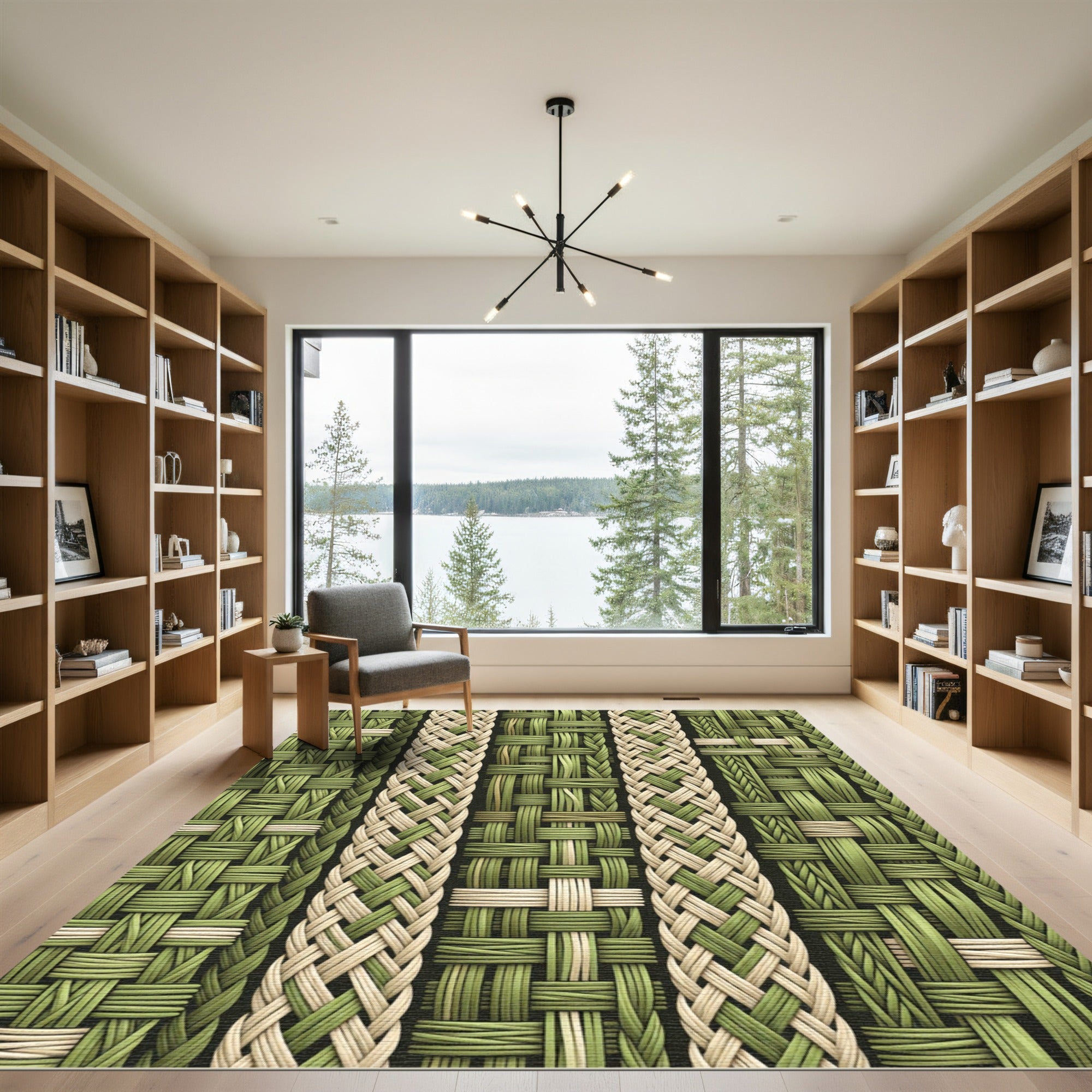 Earthy Sage Braided Weave Stripe Rug