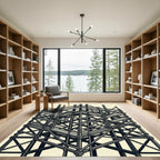 Industrial Monochrome Geometric Scaffold Grid Rug