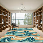 Ocean Wave Teal Cream Swirl Rug