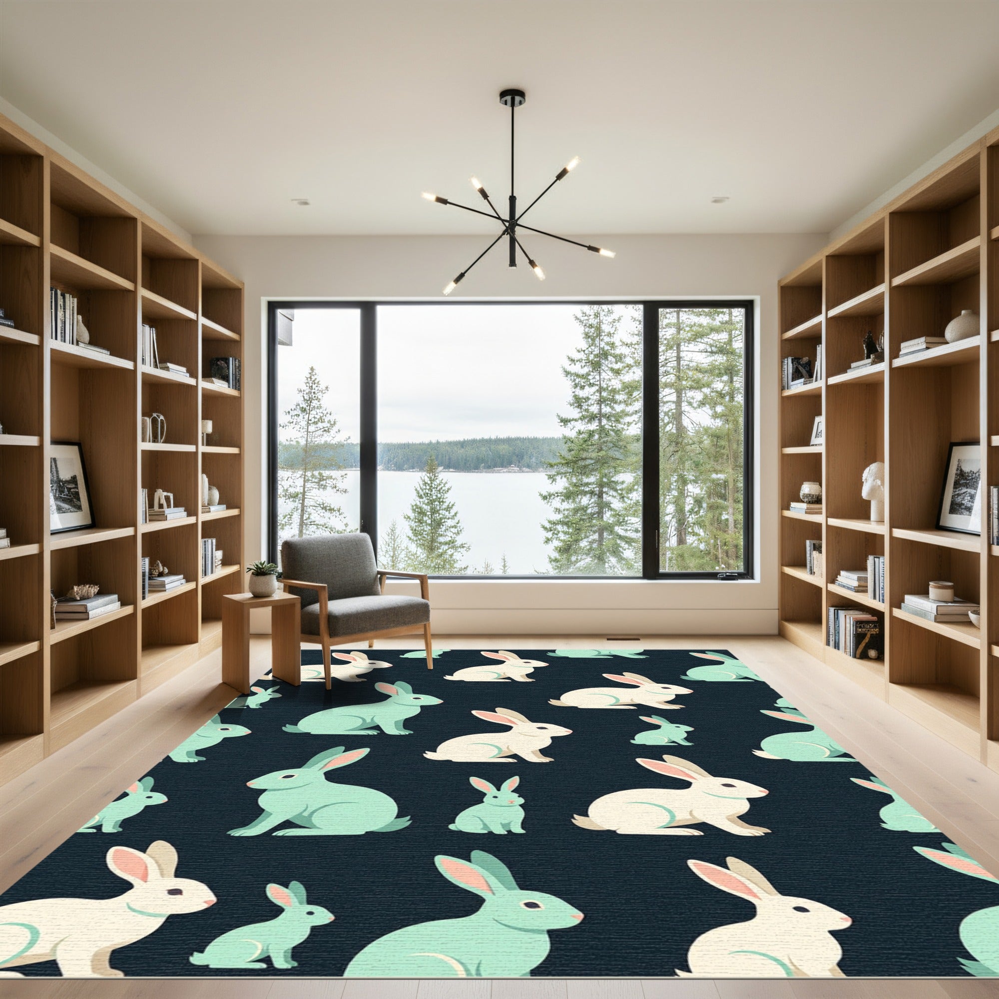Whimsical Pastel Rabbit Meadow Art Rug