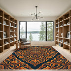 Ornate Amber Foliage Scroll Medallion Rug
