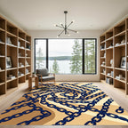 Navy Blue Linked Chain Spiral Whirl Rug
