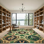 Whimsical Emerald Clover Owl Rabbit Tapestry Rug