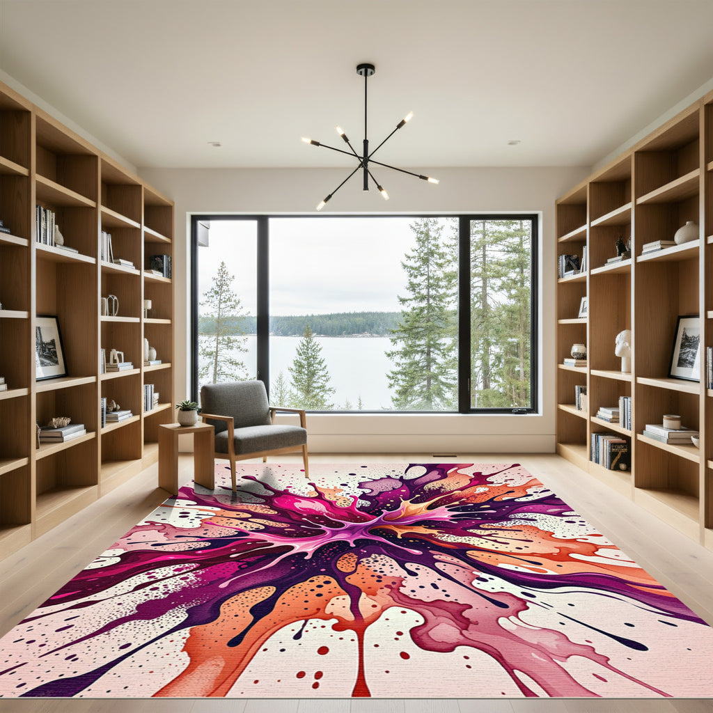 Vivid Magenta Splash Explosion Art Rug