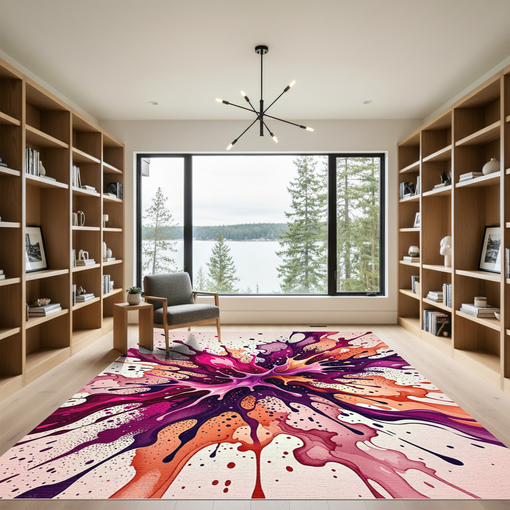 Vivid Magenta Splash Explosion Art Rug