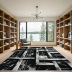 Monochrome Jagged Concrete Marble Blocks Rug