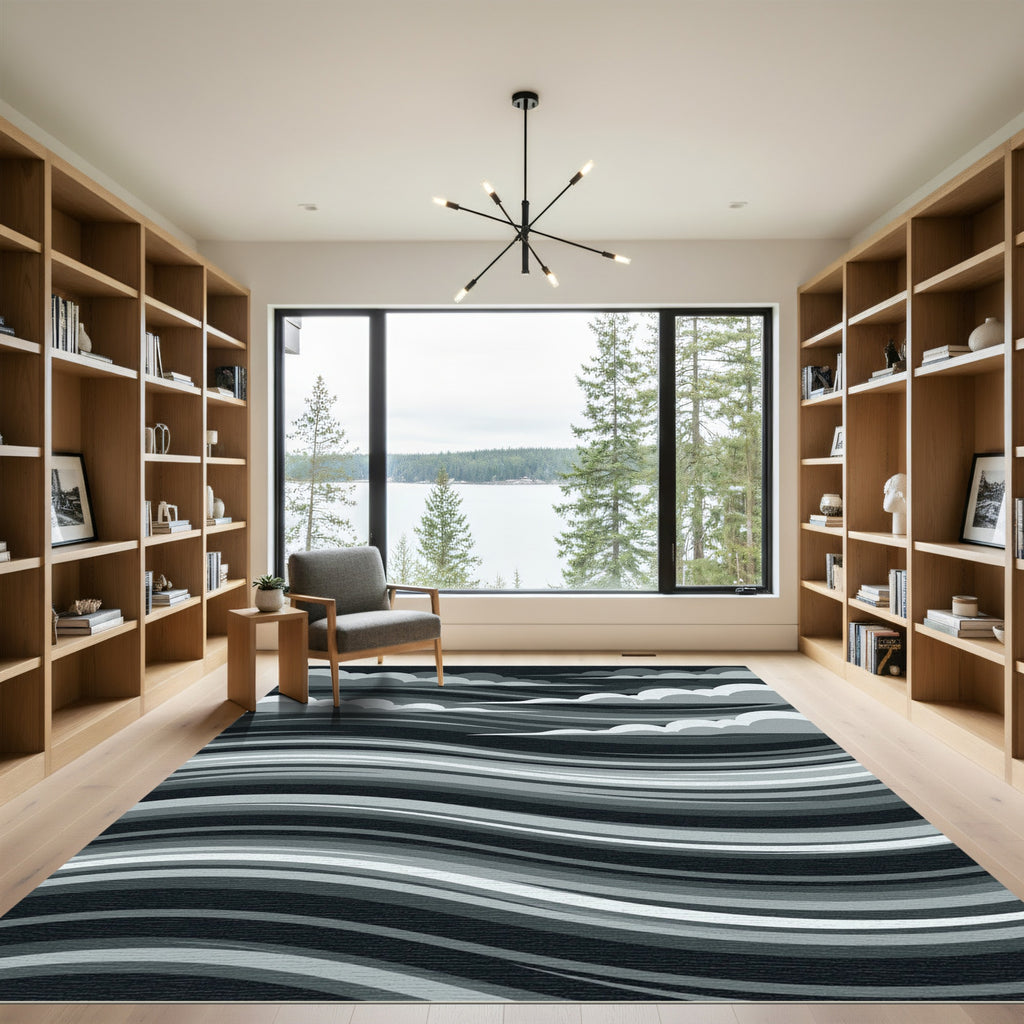 Monochromatic Swirling Clouds Horizon Rug
