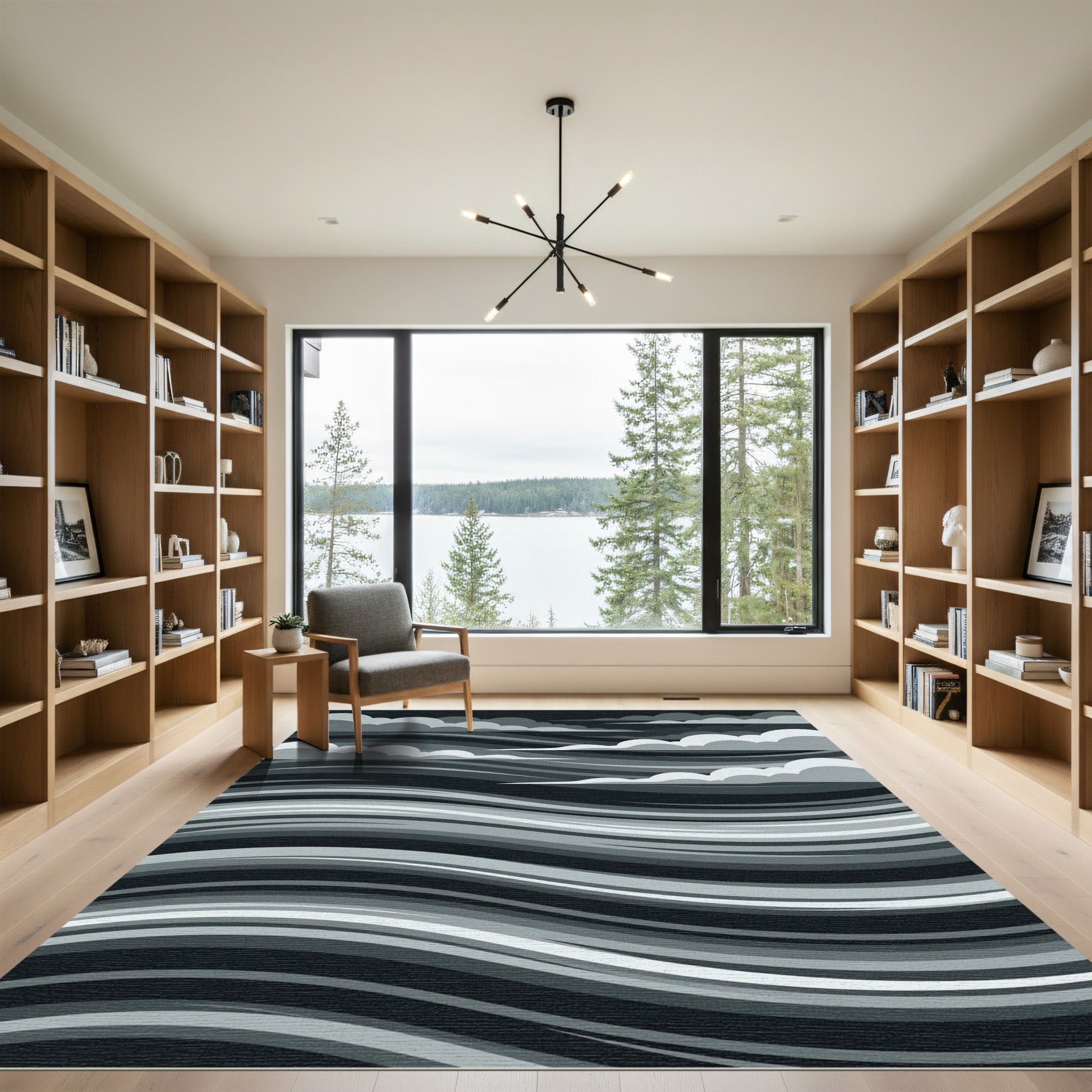 Monochromatic Swirling Clouds Horizon Rug