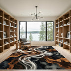 Earthy White Smoke Swirl Abstract Rug