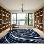 Modern Navy Silver Abstract Swirl Rug