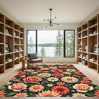 Coral Peach Floral Garden Composition Rug