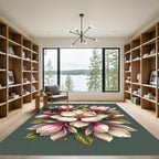 Elegant Pink Magnolia Floral Botanical Rug