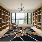 Abstract Geometric Gold and Charcoal Shards Rug