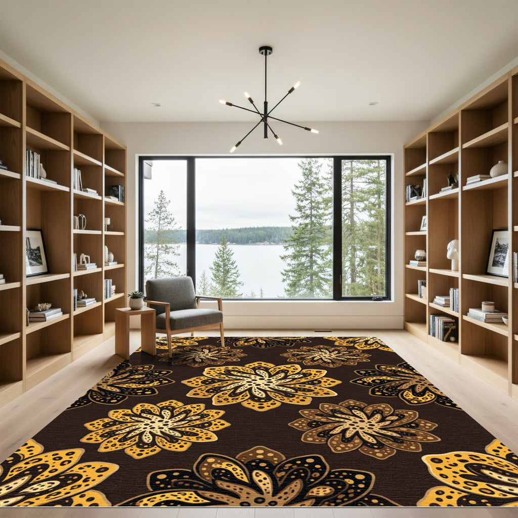 Golden Chocolate Floral Petal Rug