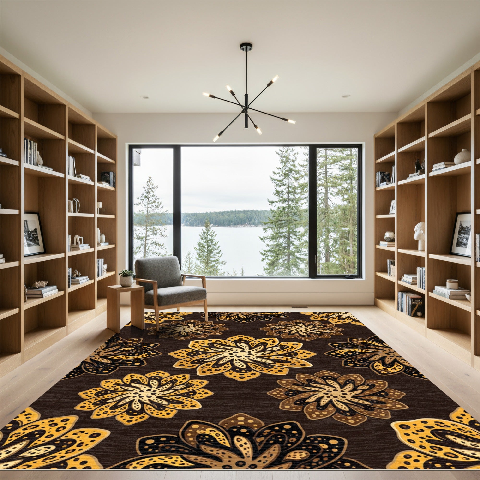 Golden Chocolate Floral Petal Rug