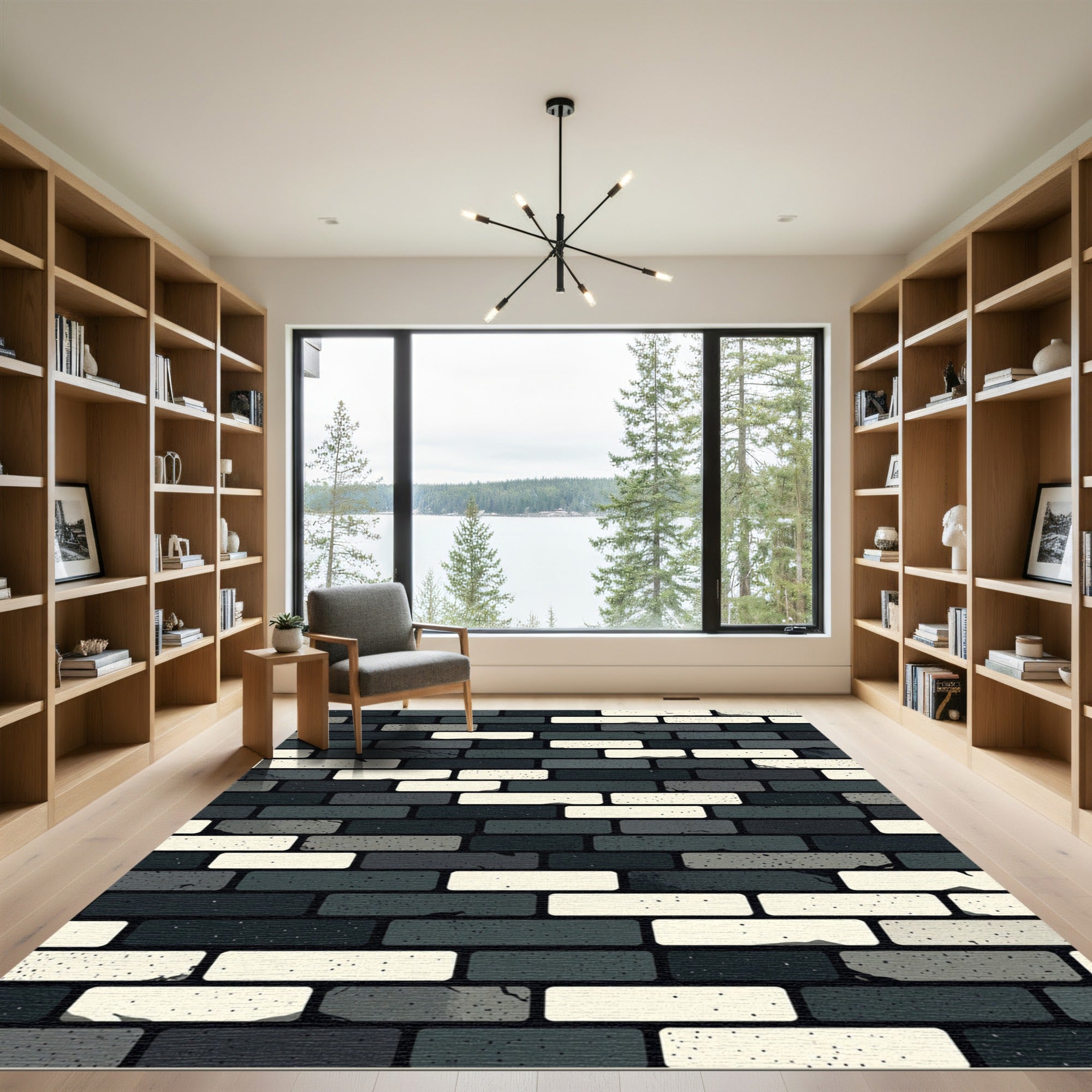 Monochrome Distressed Brick Pattern Rug