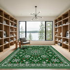 Deep Forest Green Floral Medallion Rug
