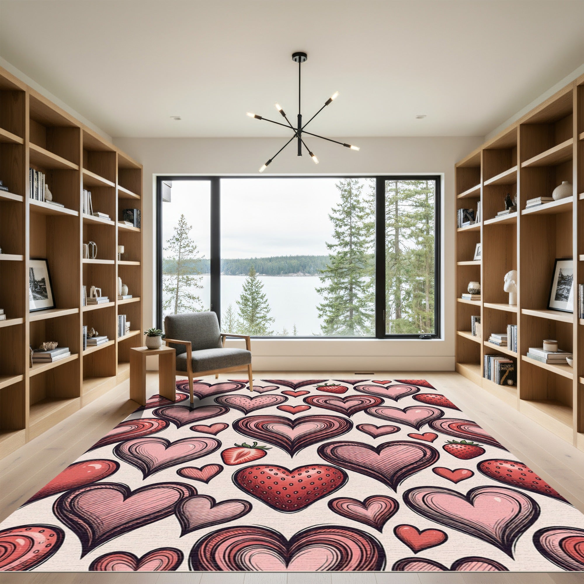 Pink Hearts and Strawberries Composition Rug
