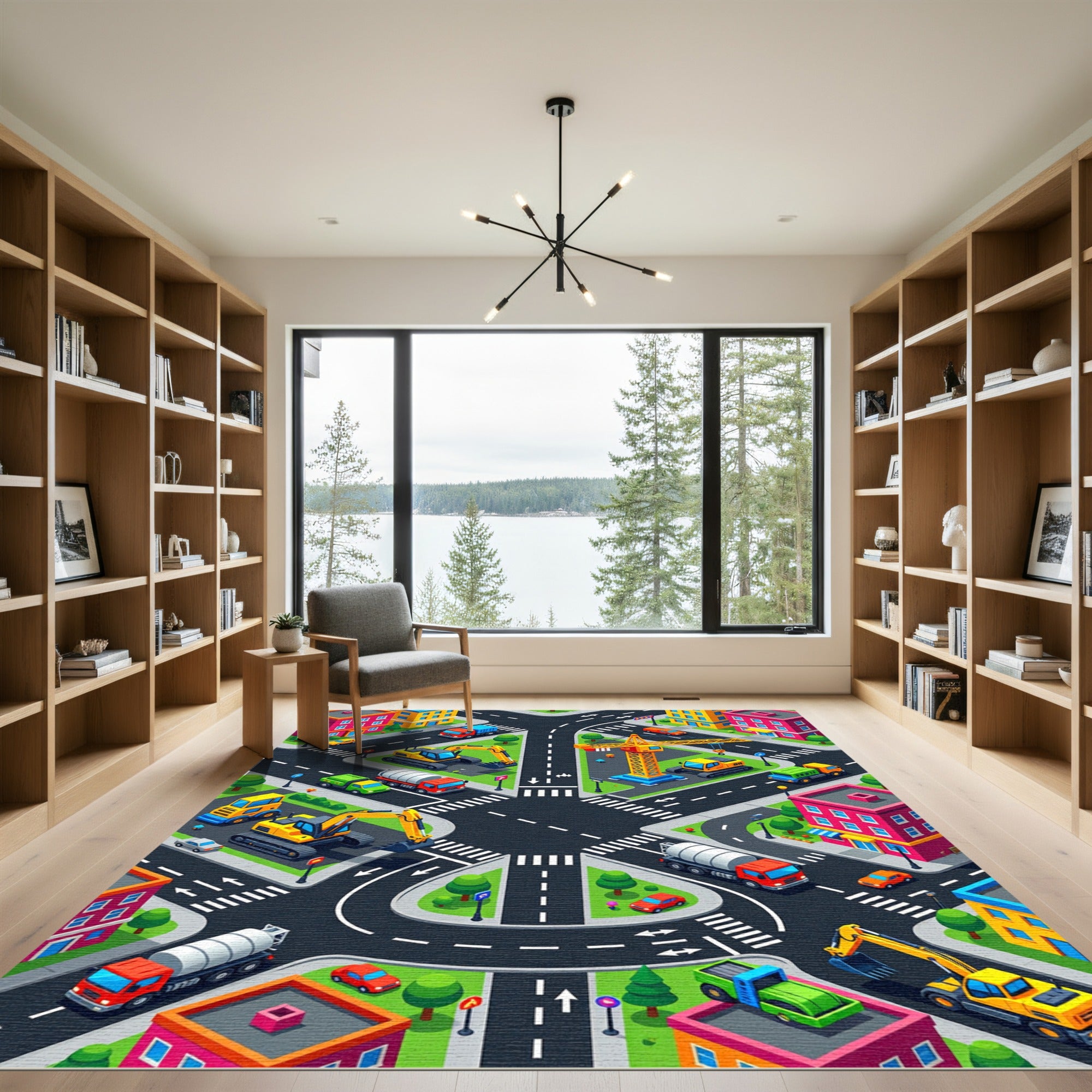 Isometric City Street Construction Play Rug