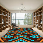 Vibrant Orange Teal Geometric Abstract Rug