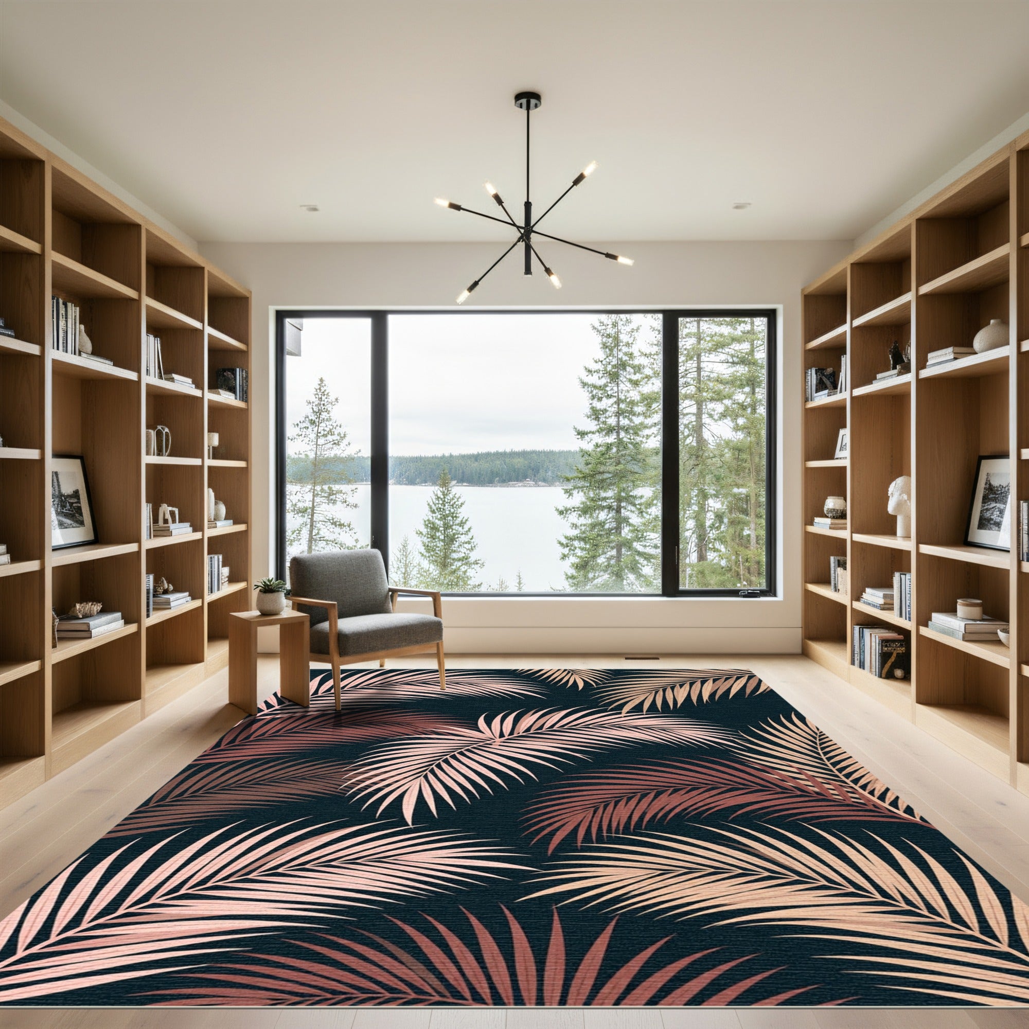 Rose Gold Palm Frond Overlay Rug
