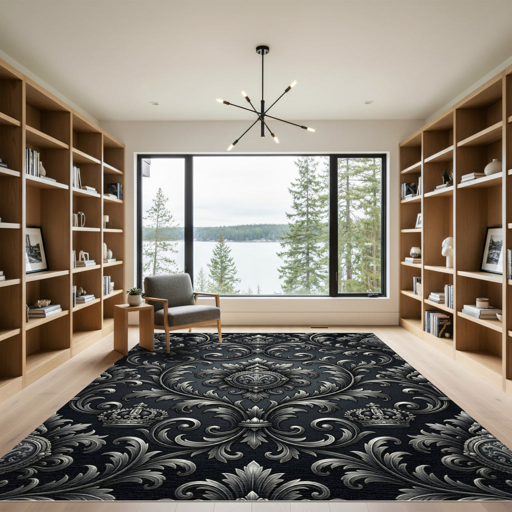 Regal Silver Crown Scrollwork Rug