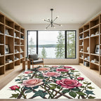 Romantic Pink Rose Floral Trellis Rug