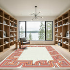 Classic Coral Geometric Maze border Rug