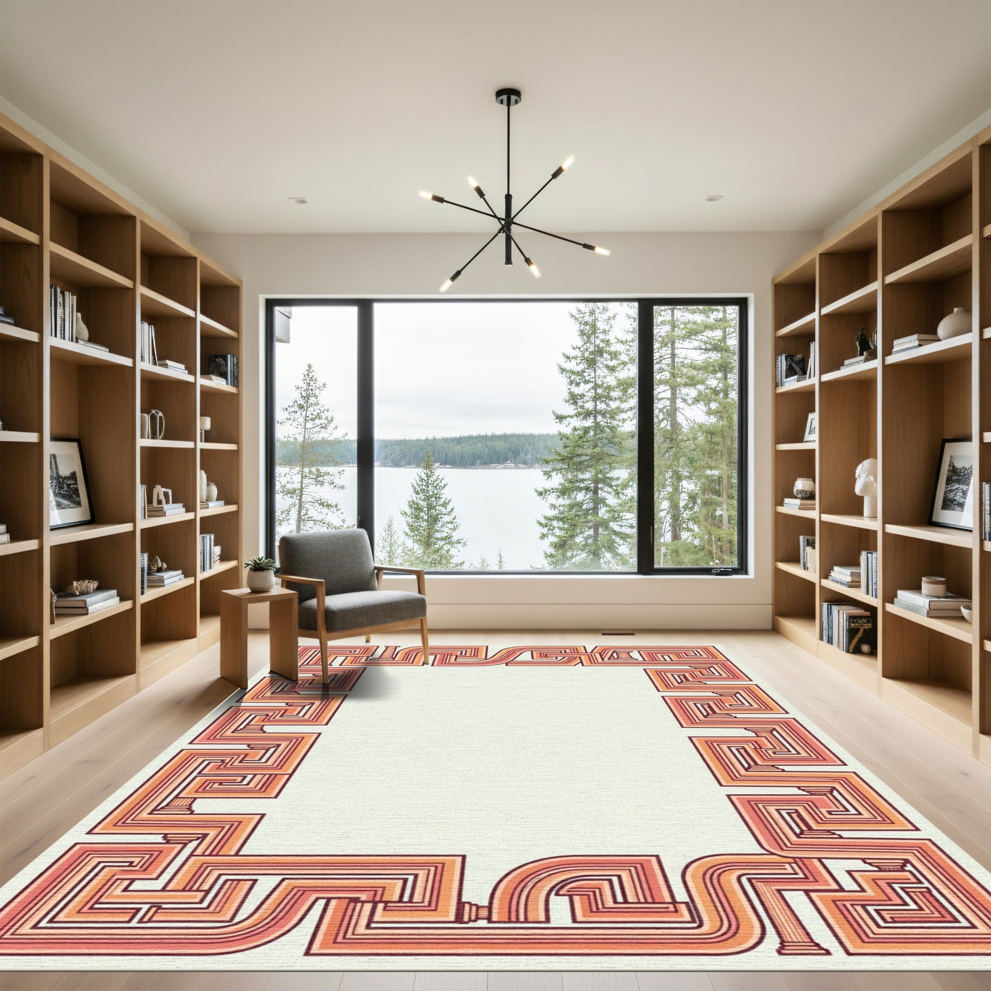 Classic Coral Geometric Maze border Rug