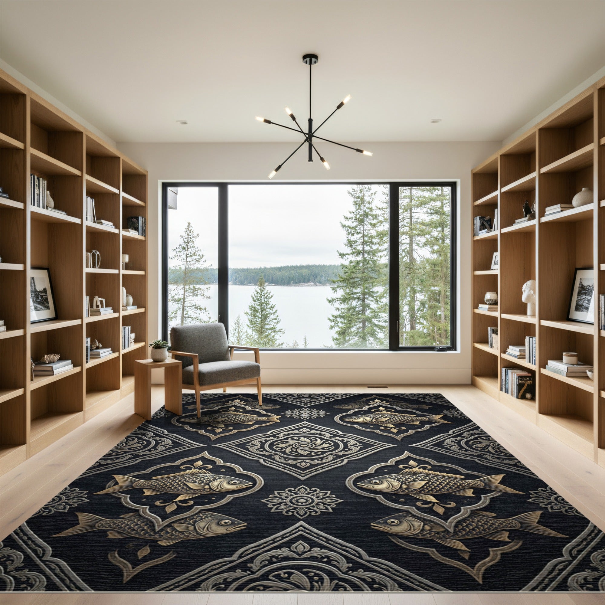 Gold Fish Inlaid Arabesque Rug
