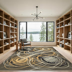 Abstract Swirls Cream Black Gold Rug