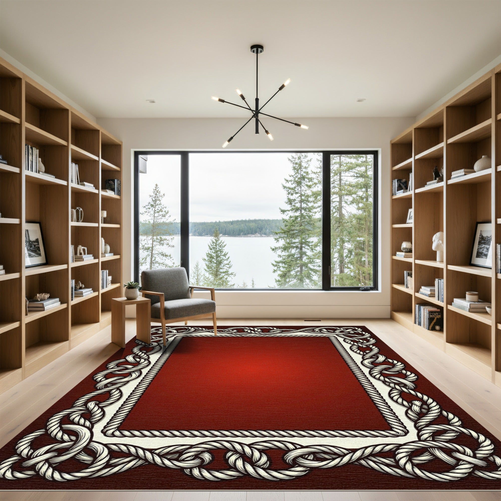 Knot Border Crimson Ceramic Rug
