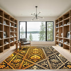 Ornate Golden Floral Damask Scroll Rug