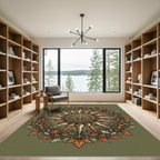 Ornate Sage Green Botanical Sunburst Rug
