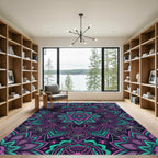 Gothic Neon Spider Web Mandala Rug