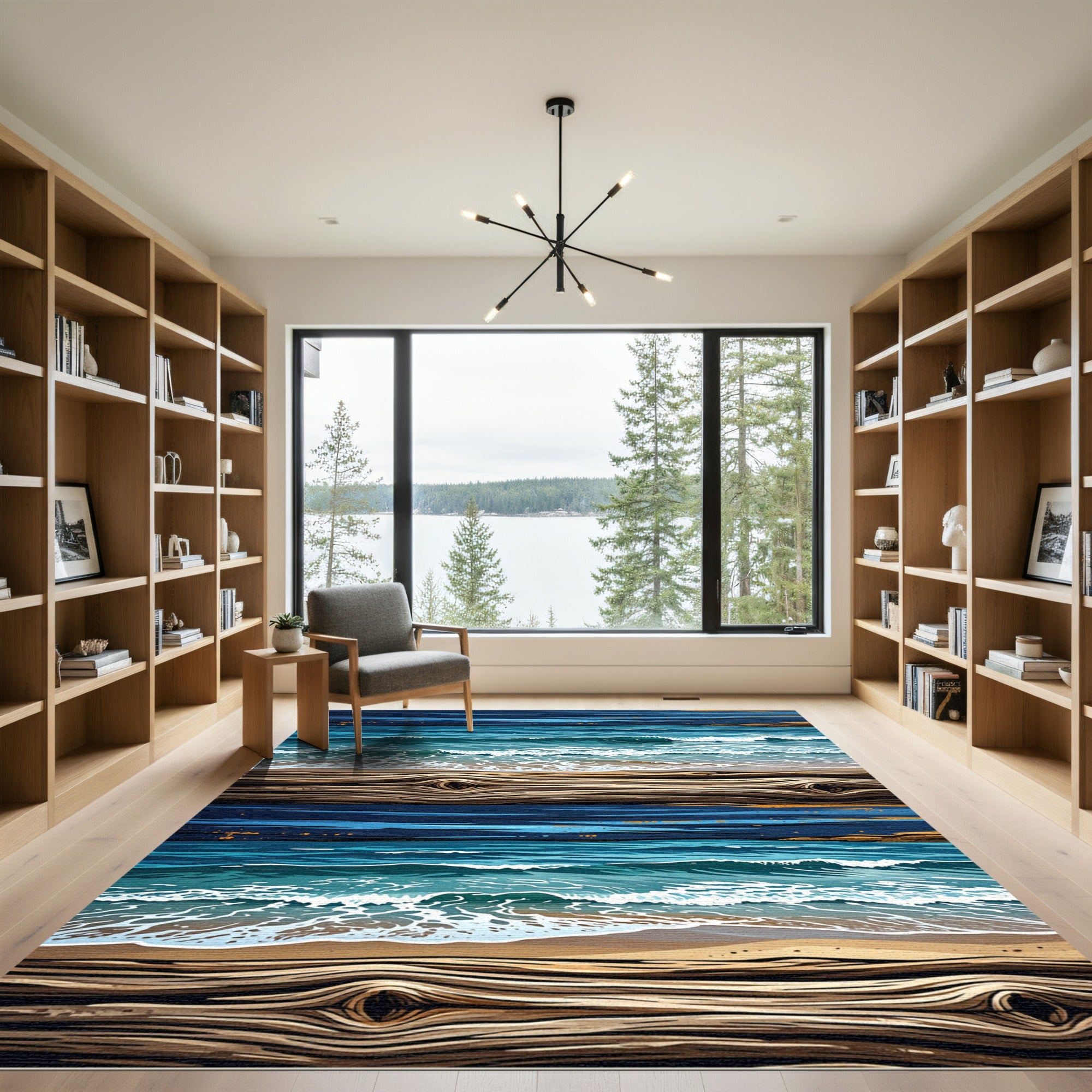 Earthy Wood Grain Ocean Wave Texture Rug