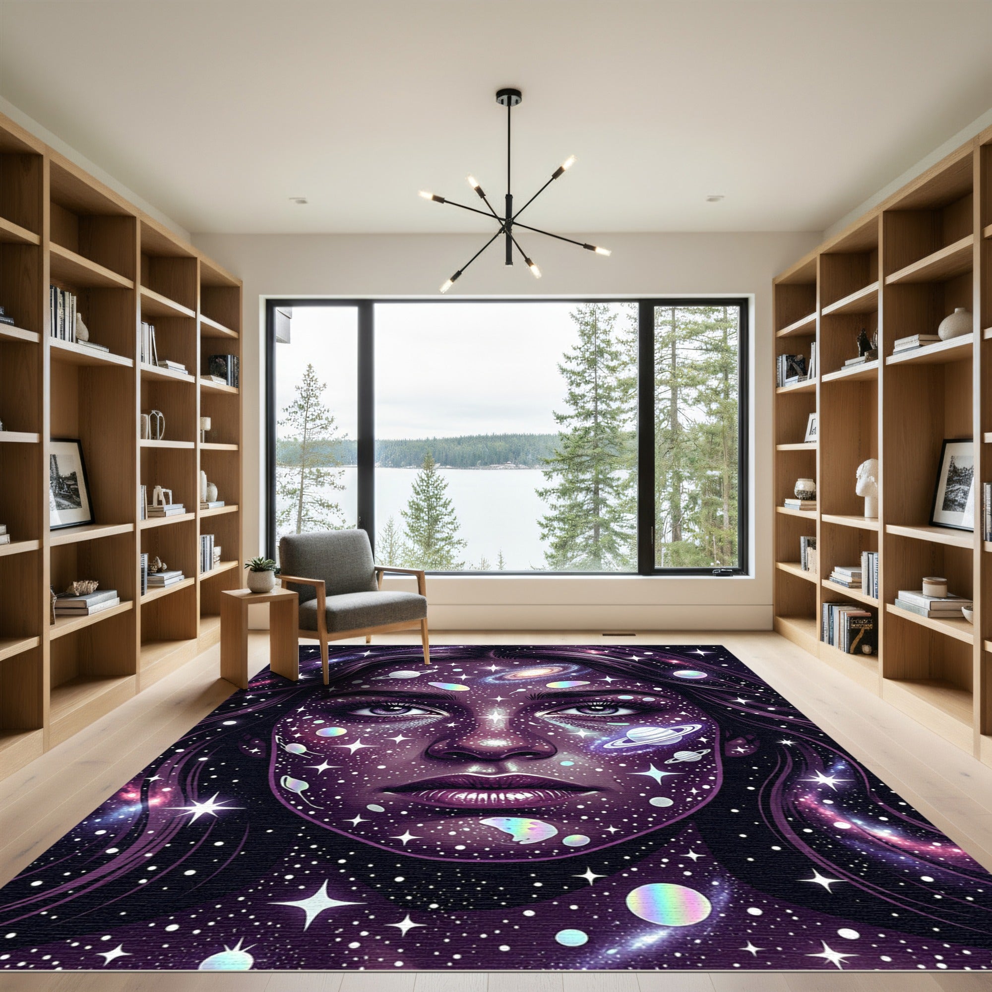 Celestial Galaxy Goddess Face Cosmic Rug