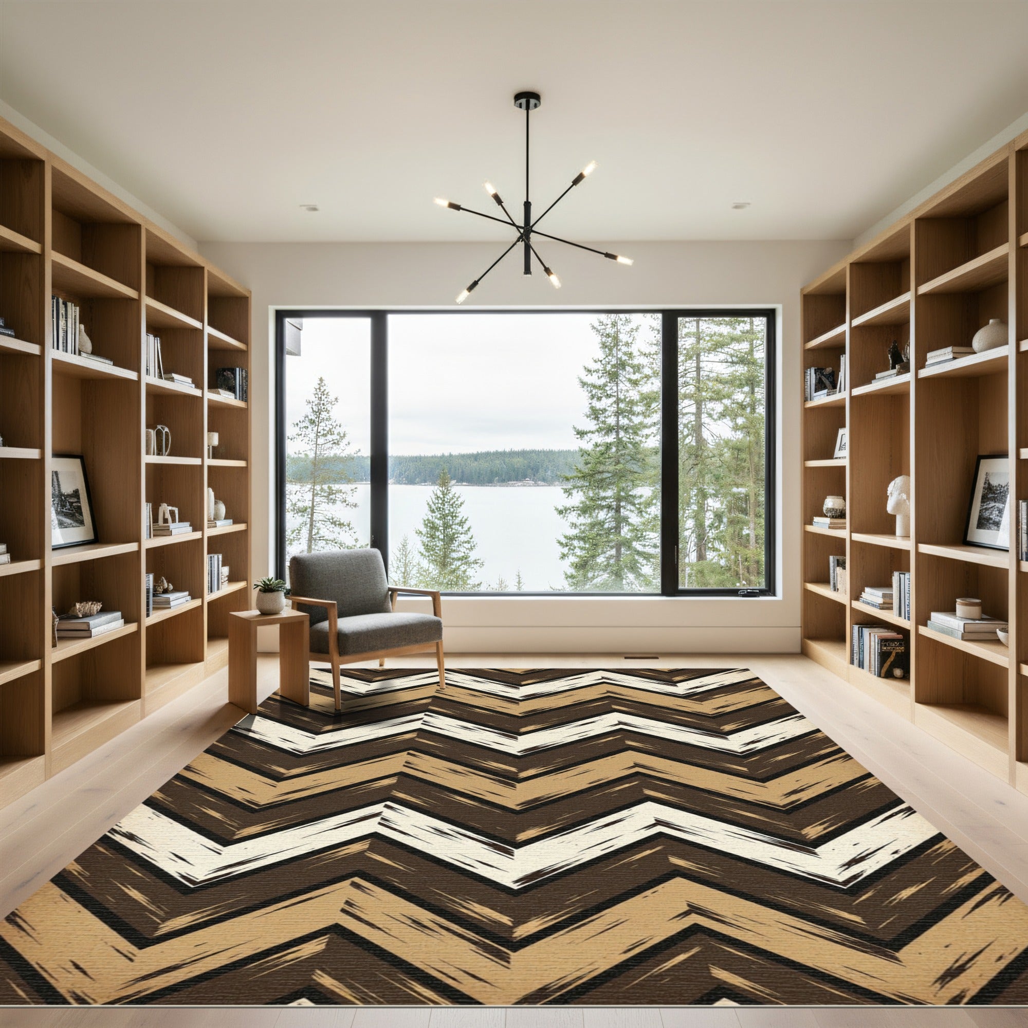 Brown Beige Chevron Brushstroke Rug