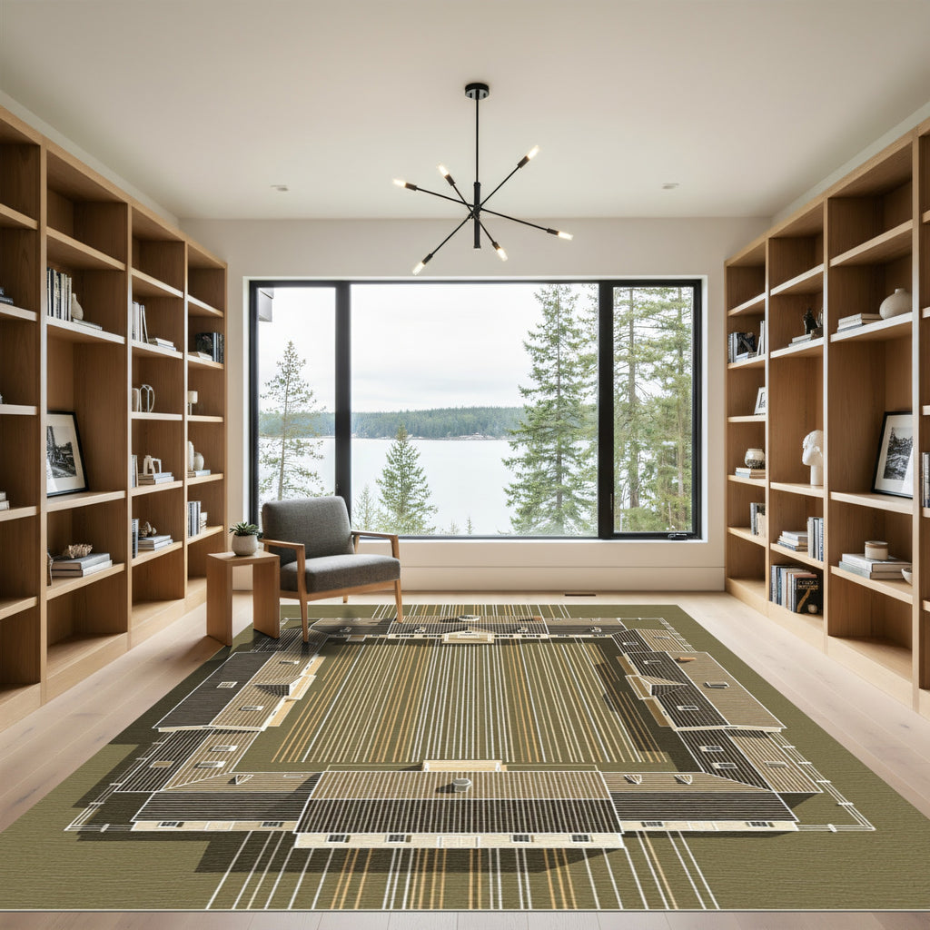 Architectural Linear Earthy Tone Composition Rug