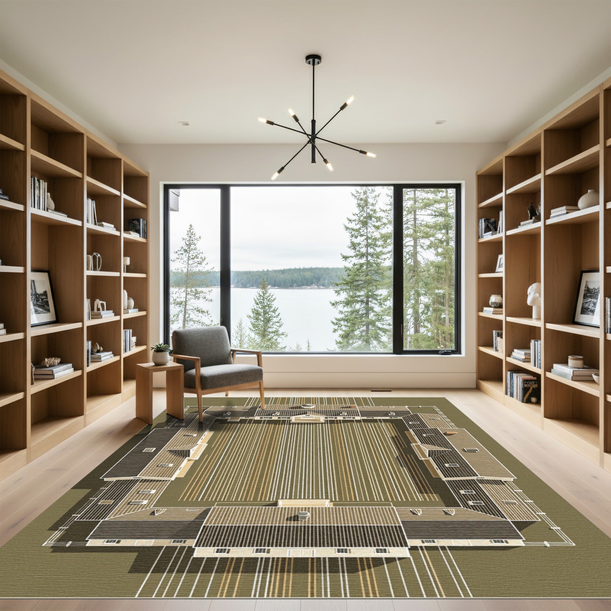 Architectural Linear Earthy Tone Composition Rug