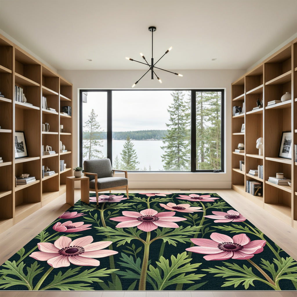 Pale Pink Anemone Floral Garden Rug