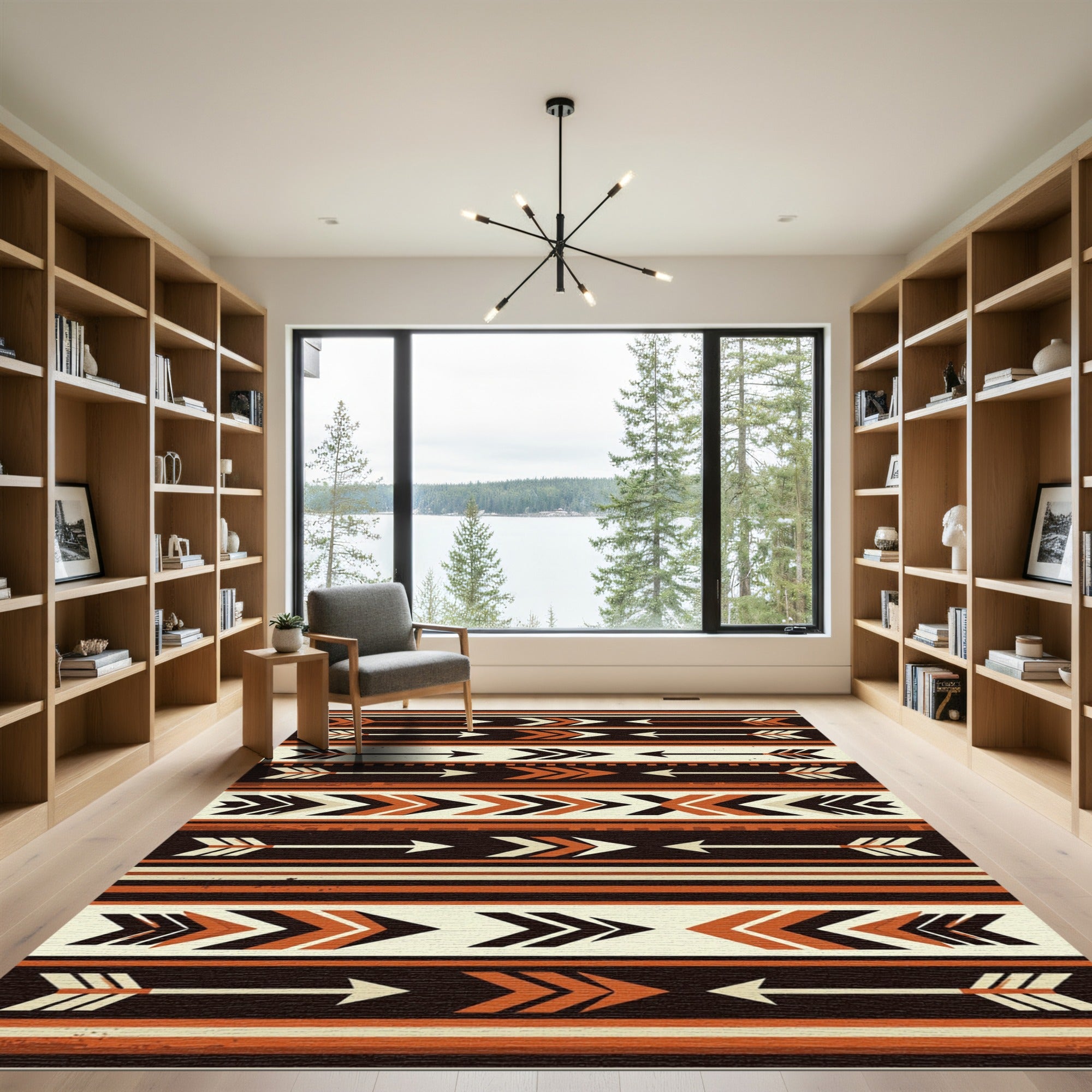 Earthy Tribal Arrow Stripe Geometric Composition Rug