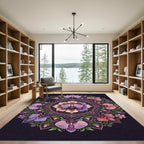 Orchid Floral Mandala on Dark Purple Rug