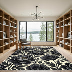 Dramatic Black Garden Floral Arrangement Rug