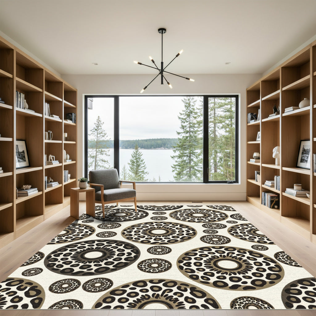 Leopard Speckled Circular Neutral Accent Rug