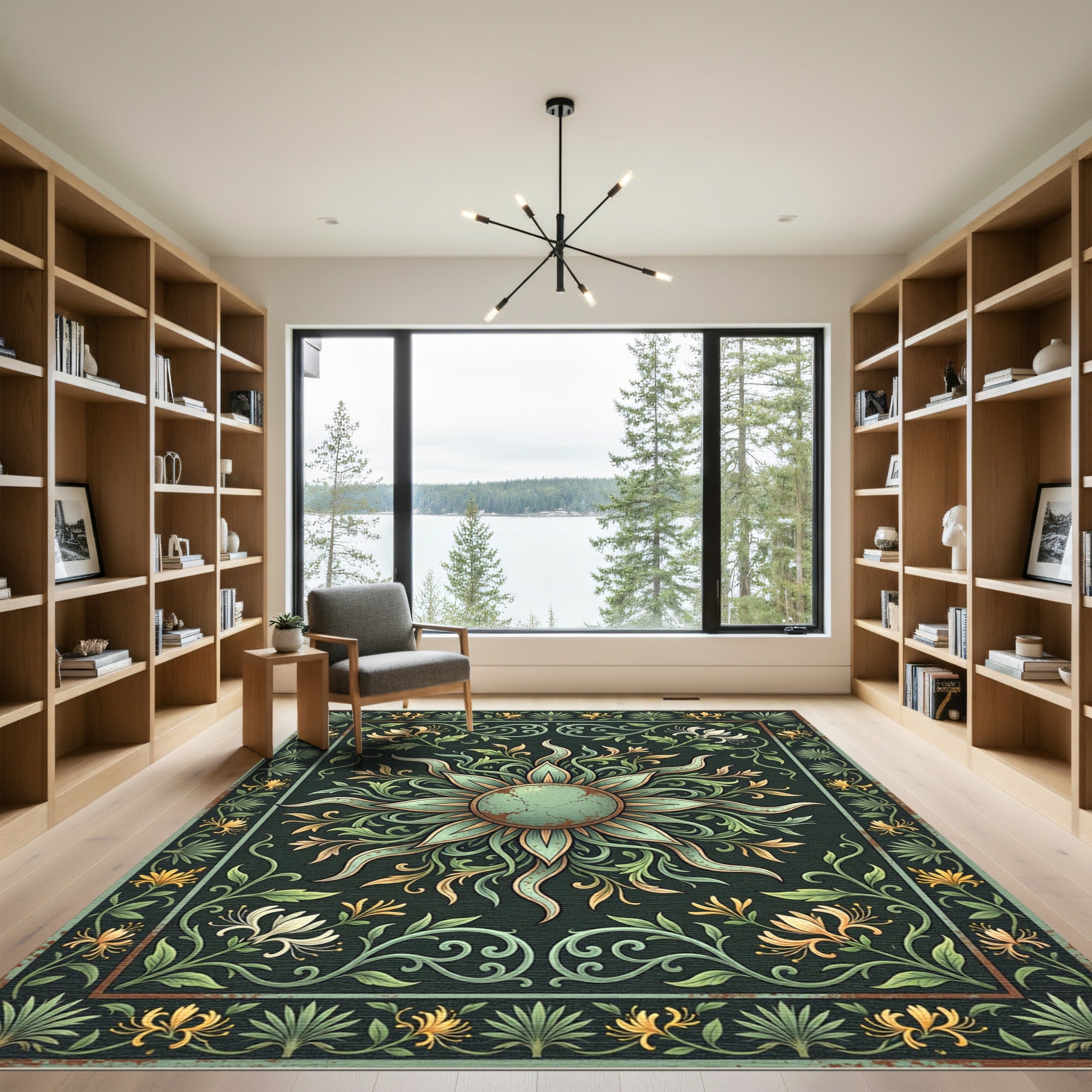 Sage Green Botanical Sunburst Floral Rug
