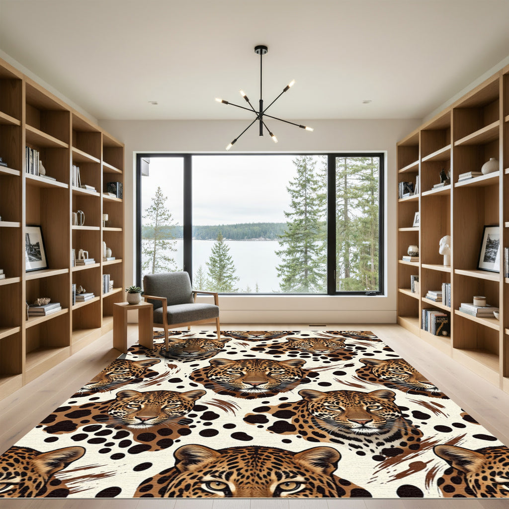 Intense Leopard Face Spotted Animal Pelt Rug