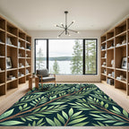 Lush Green Botanical Willow Branch Art Rug